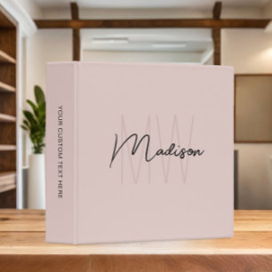Monogram Logo Blush Pink Modern Minimalist Binder