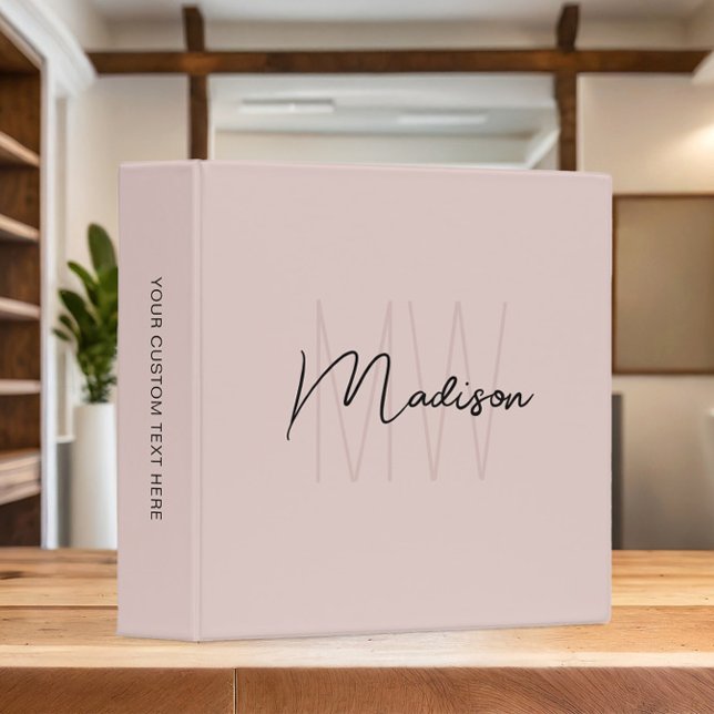 Monogram Logo Blush Pink Modern Minimalist Binder (Monogram Logo Blush Pink Modern Minimalist 3 Ring Binder)