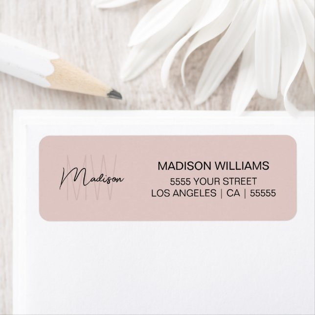 Monogram Logo Blush Pink  Modern Return Address (Insitu)