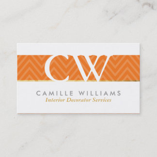 MONOGRAM LOGO bold chevron pattern bright orange Business Card