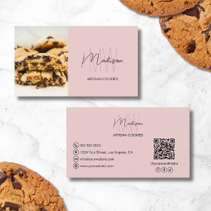 Monogram Logo Cookies Bakery QR Pink Business Card