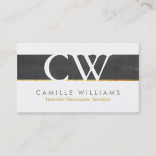 MONOGRAM LOGO cool rustic chalkboard grey gold Business Card