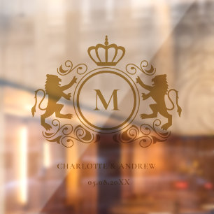 Monogram Logo, Crest, Lion, Wedding Window Cling