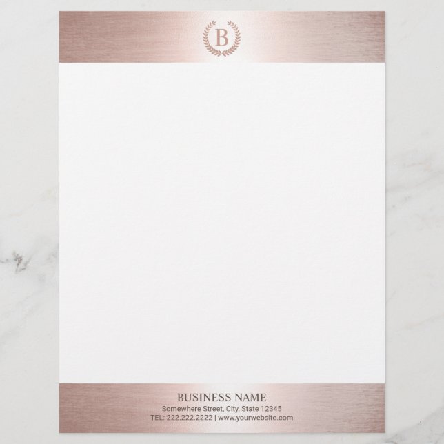 Monogram Logo Modern Rose Gold Border Letterhead (Front)