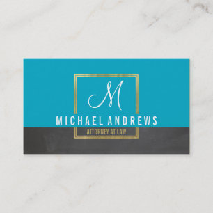 MONOGRAM LOGO modern smart gold box aqua charcoal Business Card