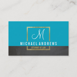 MONOGRAM LOGO modern smart gold box aqua charcoal Business Card