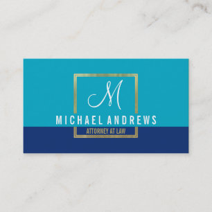MONOGRAM LOGO modern smart gold box aqua navy blue Business Card