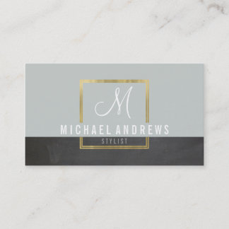 MONOGRAM LOGO modern smart gold box grey charcoal Business Card