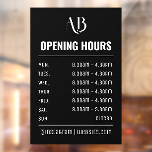 Monogram Logo Opening Times Window Cling
