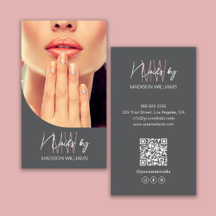 Monogram Logo Photo Nail Artist Grey Business Card
