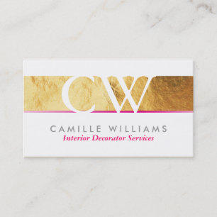 MONOGRAM LOGO smart glamourous gold foil hot pink Business Card