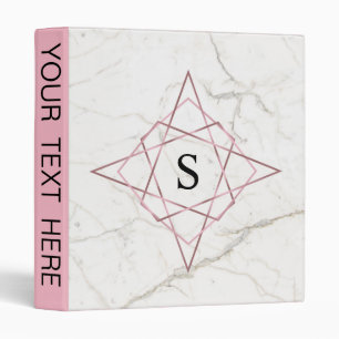 Monogram Logo White Marble Rose Gold Business Binder