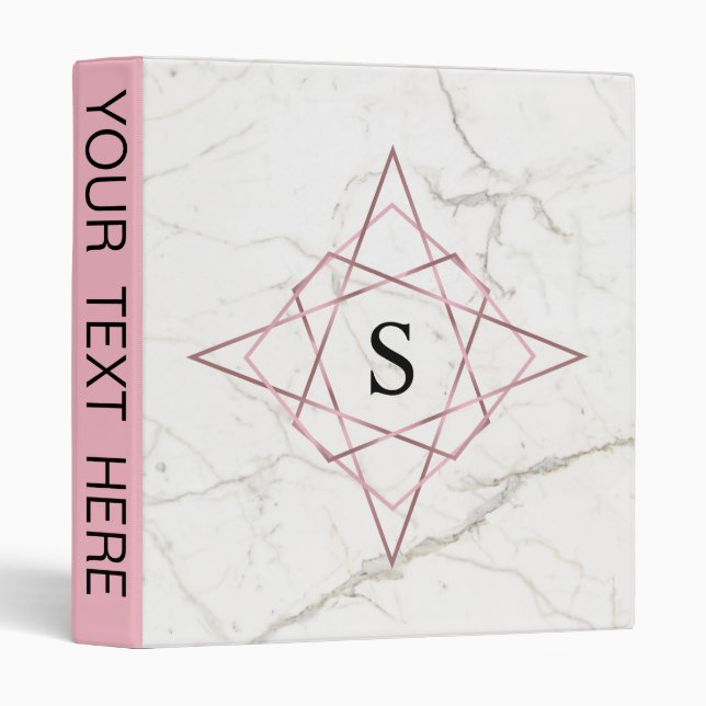 Monogram Logo White Marble Rose Gold Business Binder (Front/Spine)