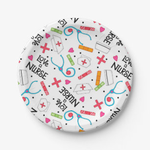Monogram Love A Nurse Whimsy Art White Paper Plate