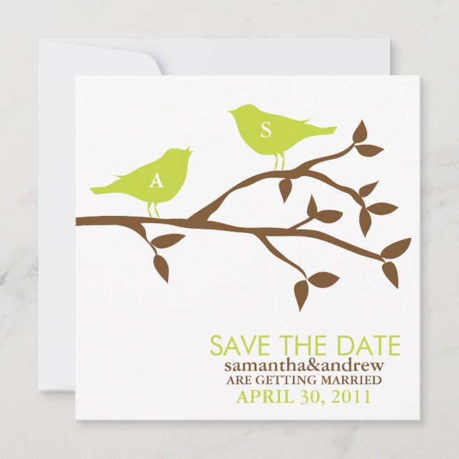 Monogram Love Birds Wedding Save the Date Cards (Front)