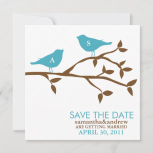 Monogram Love Birds Wedding Save the Date Invitation