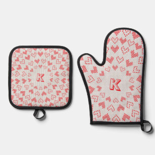  Monogram Love Heart Ugly Christmas Sweater Oven Mitt & Pot Holder Set