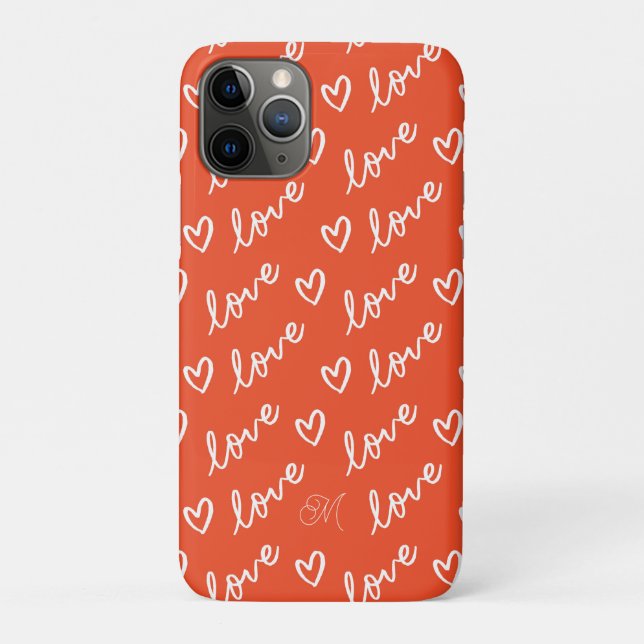 Monogram Love Lettering & Hearts Pattern Red Case-Mate iPhone Case (Back)