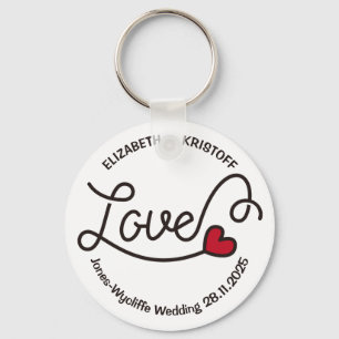 Monogram Love Modern Typography Art Red Heart Keychain