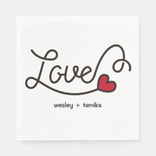 Monogram Love Modern Typography Art Red Heart Napkin