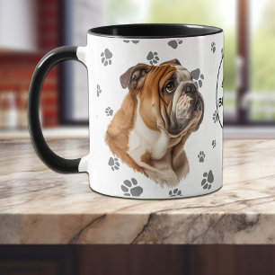 Monogram Love My Bulldog Pawprint Pattern Mug