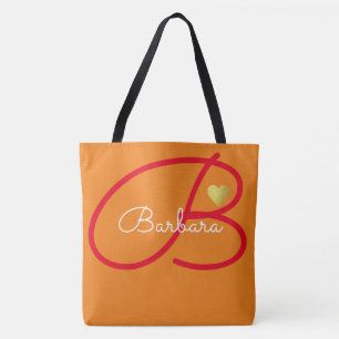 monogram love orange colour tote bag