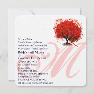 Monogram Love Tree Square  Wedding Invitation