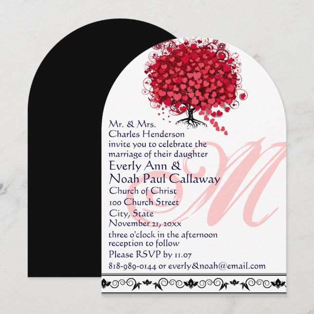 Monogram Love Tree Square Wedding Invitation (Front/Back)