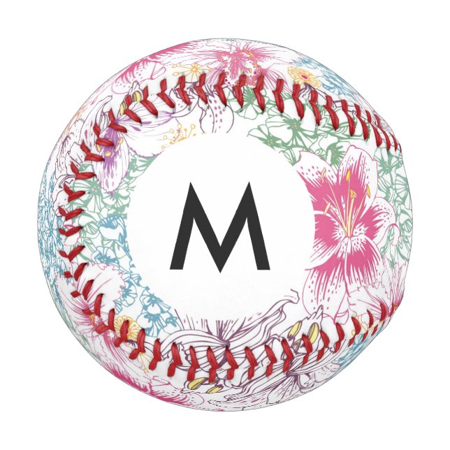Monogram Lovely pattern with colourful flowers Baseball (Front Left)