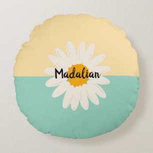 Monogram Lovely two tones Blue Beige floral Round Pillow