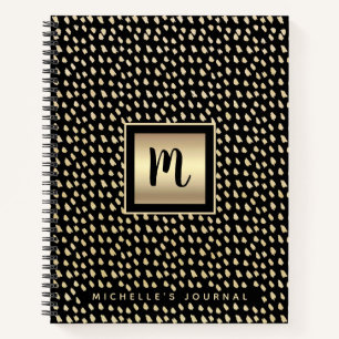 Monogram luxury black gold foil bold modern script notebook