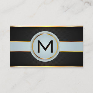 Monogram Luxury Gold Metallic Banner Black Mesh Business Card