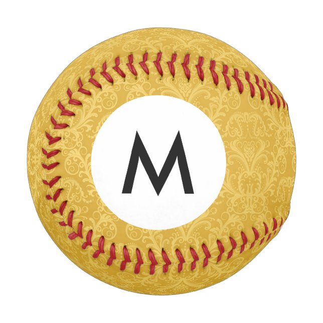 Monogram Luxury Golden Floral Wallpaper Baseball (Front Left)