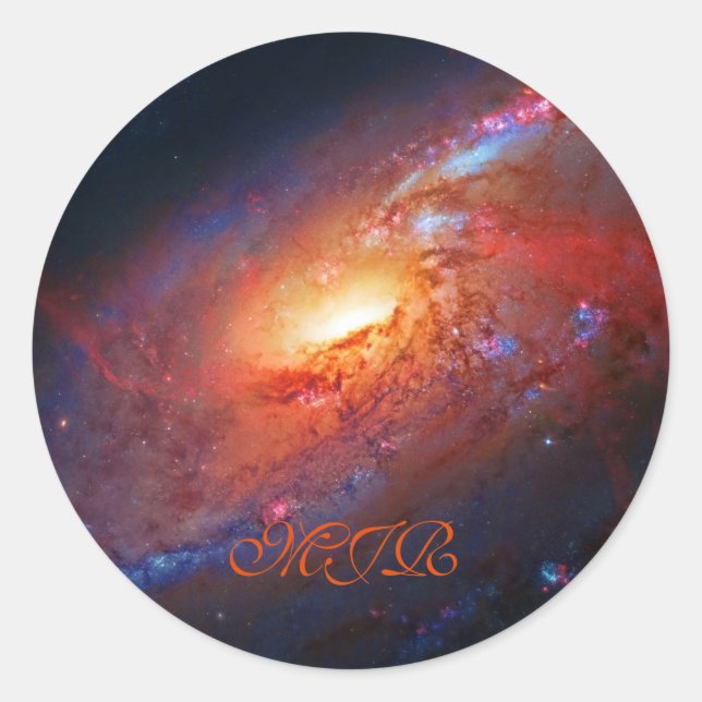 Monogram, M106 Spiral Galaxy, Canes Venatici Classic Round Sticker (Front)