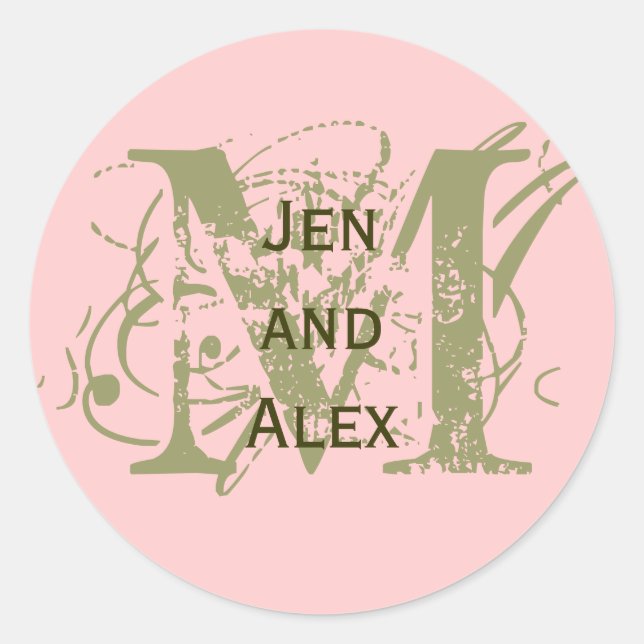 Monogram M and Names Pink Sticker (Front)