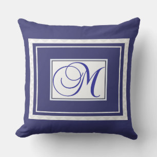 Monogram M Blue White Script Outdoor Pillow
