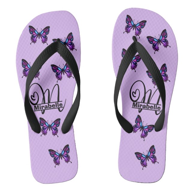 Monogram M Butterfly Flip-Flops - Customize Name Flip Flops (Footbed)