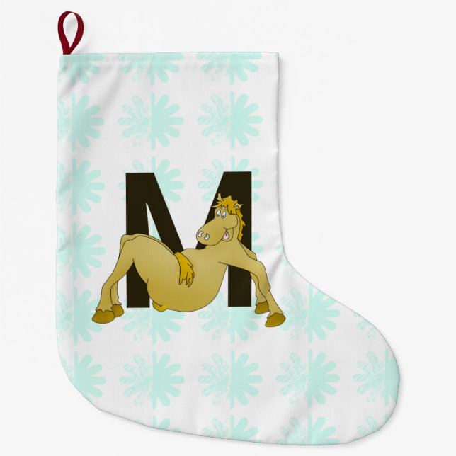 Monogram M Cartoon Pony Personalised Large Christmas Stocking (Front)