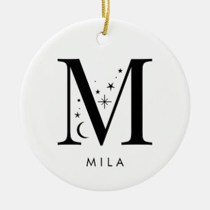 Monogram M Celestial Name  Ceramic Ornament