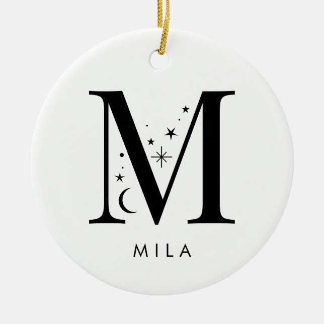 Monogram M Celestial Name  Ceramic Ornament (Front)