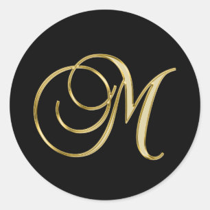 Monogram M, elegant script, Classic Round Sticker