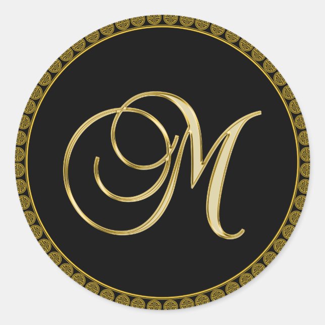Monogram M, elegant script, Classic Round Sticker (Front)