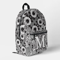 Monogram "M" Floral Tattoo Pattern Black White DIY
