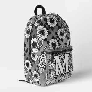 Monogram "M" Floral Tattoo Pattern Black White DIY Printed Backpack