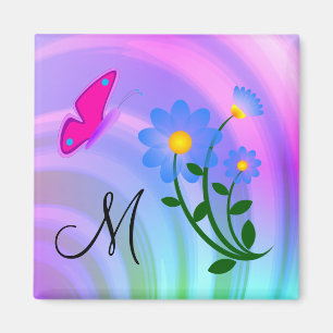 Monogram M Flower Butterfly Magnet