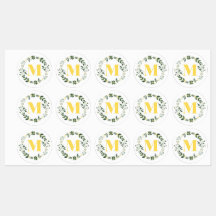 Monogram M in Gold/Lemon with Floral Ring Stickers