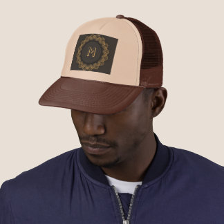 Monogram M Initial Printed Image Tan and Brown-Cap Trucker Hat