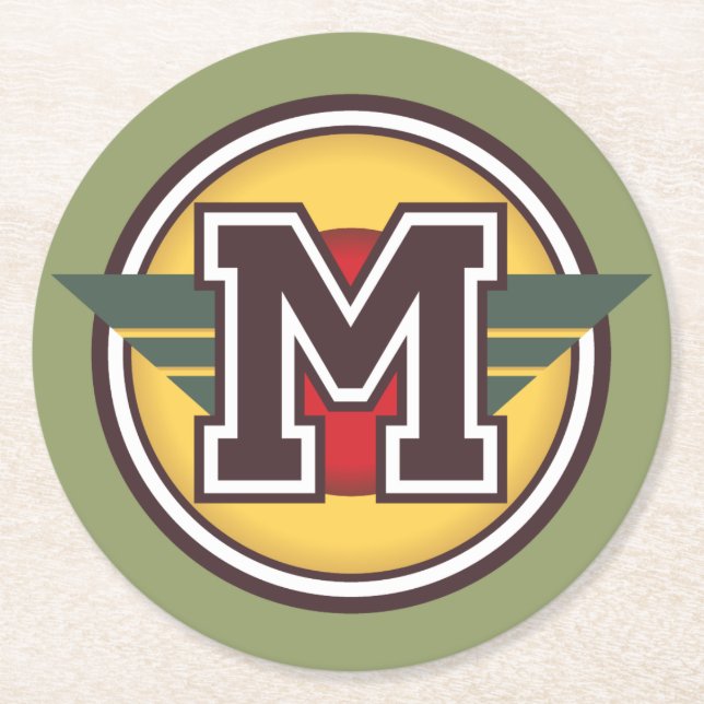 Monogram "M" Initial Round Paper Coaster (Front)