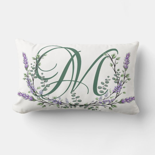 Monogram M Lavender Eucalyptus Lumbar Pillow (Front)