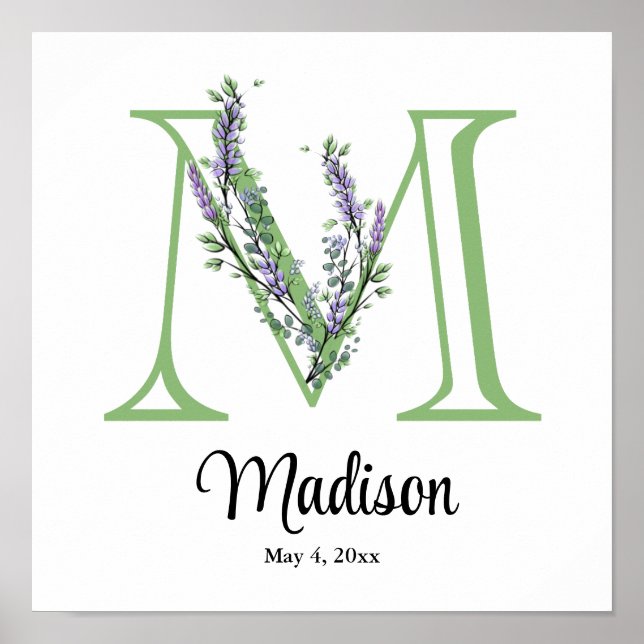 Monogram M Lavender Eucalyptus nursery  Poster (Devant)